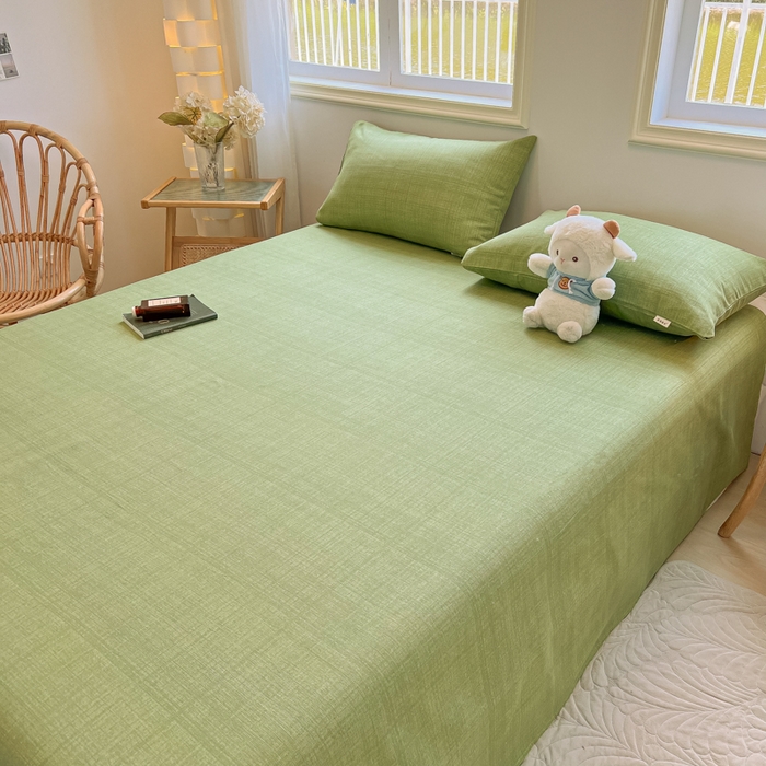 91家纺网 家纺一手货源 找家纺 爱彼家纺 2026新款热卖系列老粗布床单床单三件套凉席 新清嫩绿