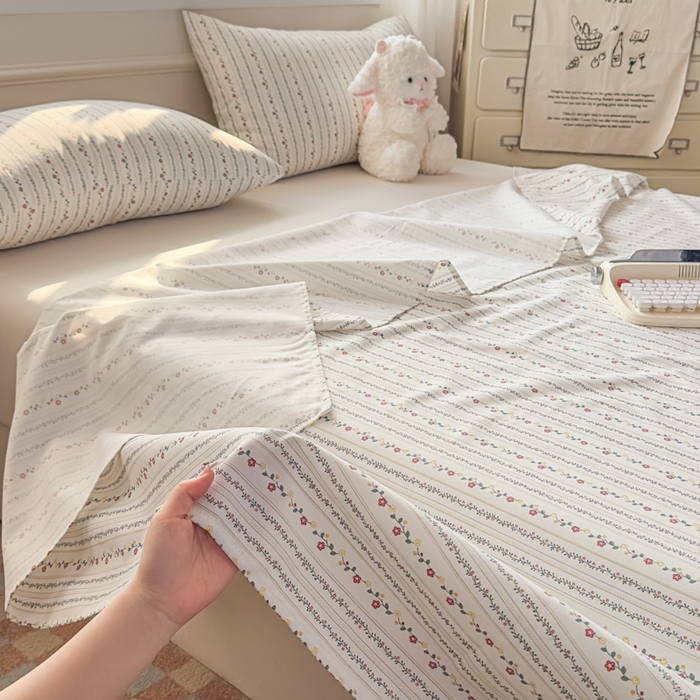 91家纺网 家纺一手货源 找家纺 爱彼家纺 2026新款热卖系列老粗布床单床单三件套凉席 花条