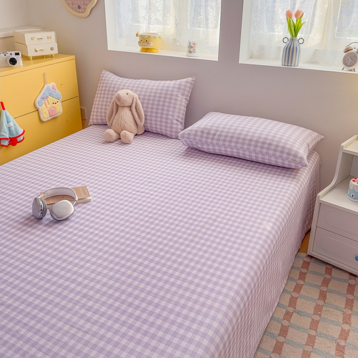 91家纺网 家纺一手货源 找家纺 爱彼家纺 2026新款热卖系列老粗布床单床单三件套凉席 格子紫