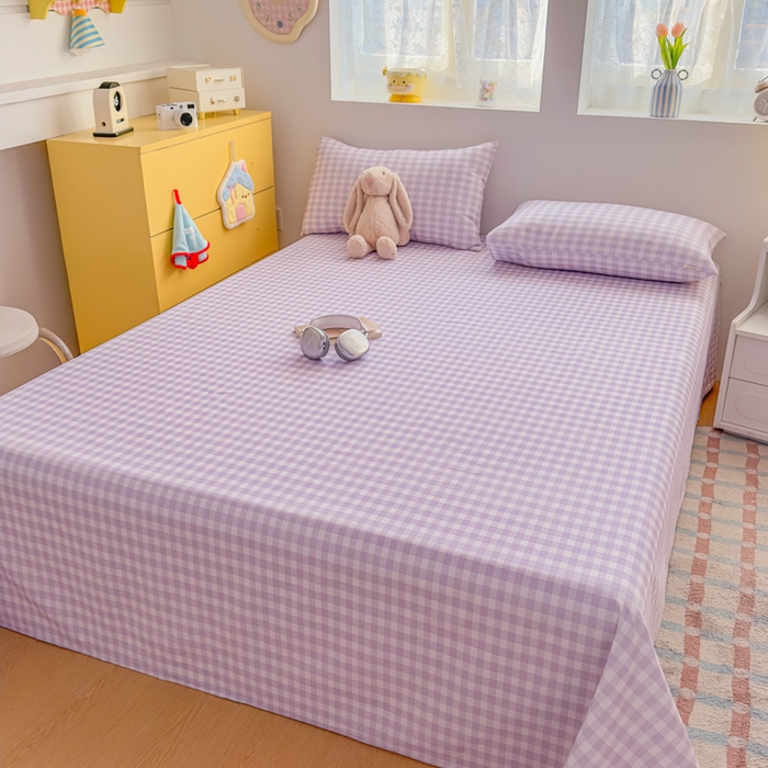 91家纺网 家纺一手货源 找家纺 爱彼家纺 2026新款热卖系列老粗布床单床单三件套凉席 格子紫