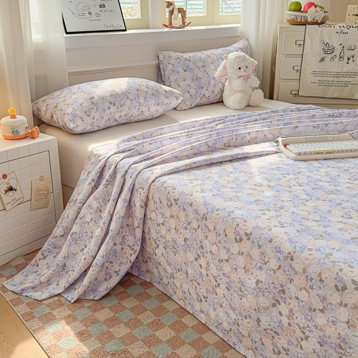 91家纺网 家纺一手货源 找家纺 爱彼家纺 2026新款热卖系列老粗布床单床单三件套凉席 紫罗