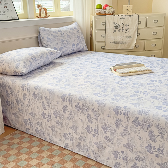 91家纺网 家纺一手货源 找家纺 爱彼家纺 2026新款热卖系列老粗布床单床单三件套凉席 青花江水