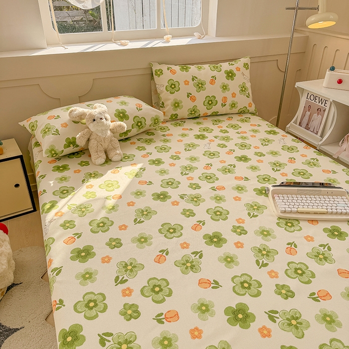 91家纺网 家纺一手货源 找家纺 爱彼家纺 2026新款热卖系列老粗布床单床单三件套凉席 绿果花香