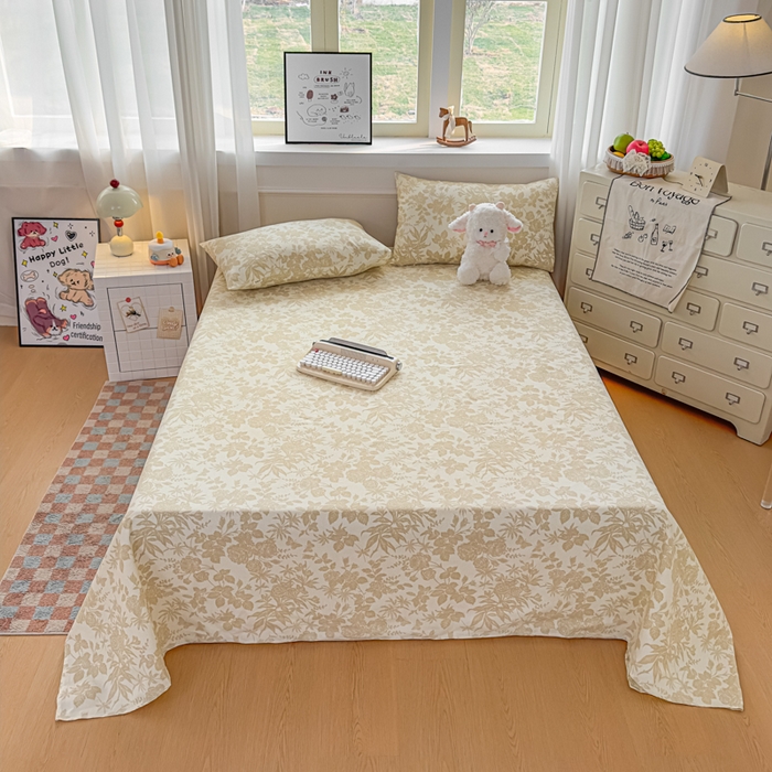 91家纺网 家纺一手货源 找家纺 爱彼家纺 2026新款热卖系列老粗布床单床单三件套凉席 叶影