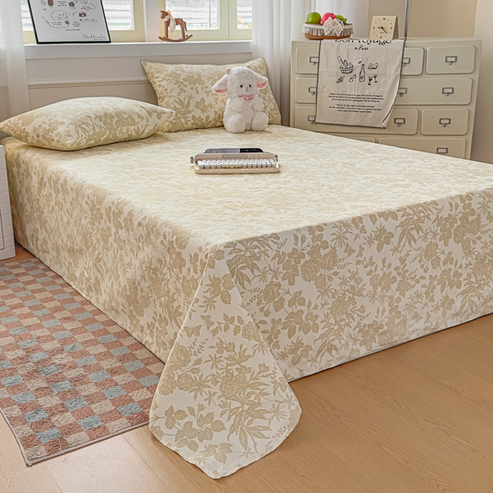 91家纺网 家纺一手货源 找家纺 爱彼家纺 2026新款热卖系列老粗布床单床单三件套凉席 叶影