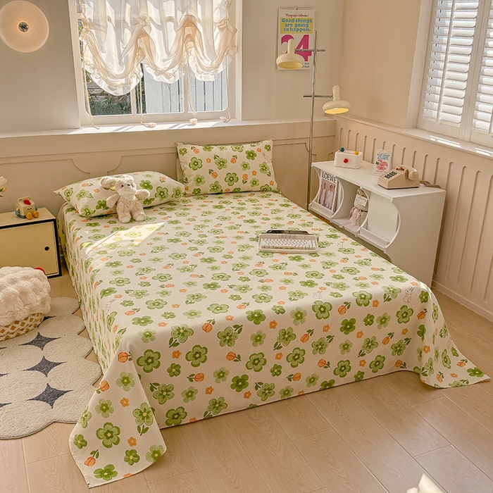 91家纺网 家纺一手货源 找家纺 爱彼家纺 2026新款热卖系列老粗布床单床单三件套凉席 绿果花香