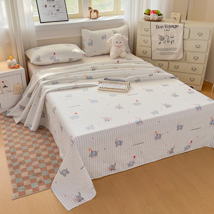 91家纺网 家纺一手货源 找家纺 爱彼家纺 2026新款热卖系列老粗布床单床单三件套凉席 元气小象