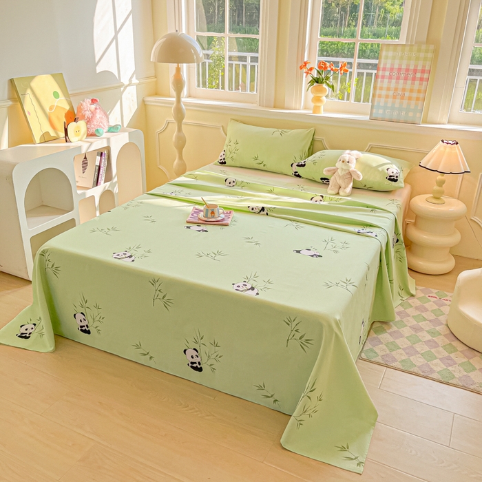 91家纺网 家纺一手货源 找家纺 爱彼家纺 2026新款热卖系列老粗布床单床单三件套凉席 竹小熊