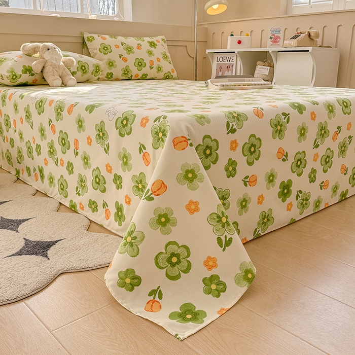 91家纺网 家纺一手货源 找家纺 爱彼家纺 2026新款热卖系列老粗布床单床单三件套凉席 绿果花香