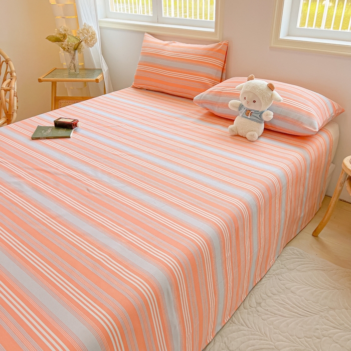 91家纺网 家纺一手货源 找家纺 爱彼家纺 2026新款热卖系列老粗布床单床单三件套凉席 桔灰细条