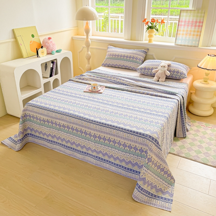 91家纺网 家纺一手货源 找家纺 爱彼家纺 2026新款热卖系列老粗布床单床单三件套凉席 向往米兰条