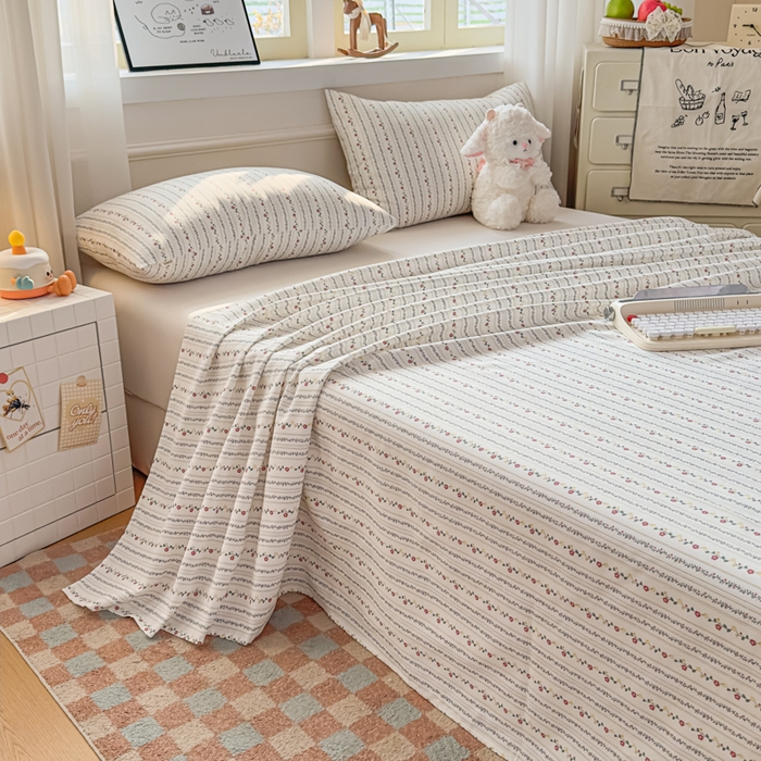 91家纺网 家纺一手货源 找家纺 爱彼家纺 2026新款热卖系列老粗布床单床单三件套凉席 花条