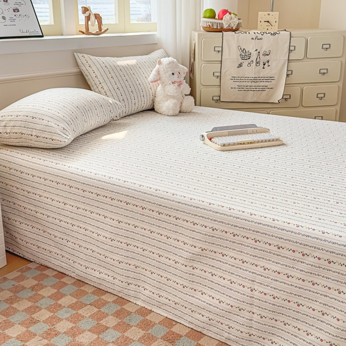 91家纺网 家纺一手货源 找家纺 爱彼家纺 2026新款热卖系列老粗布床单床单三件套凉席 花条