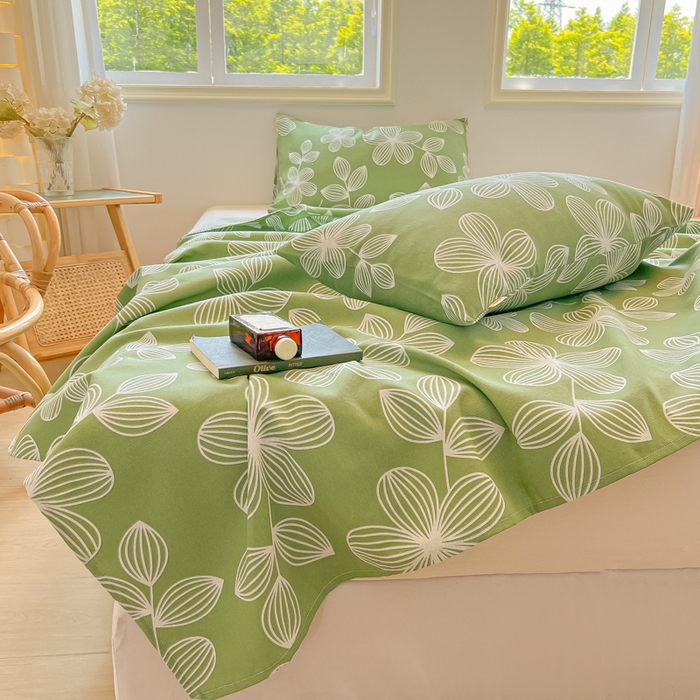 91家纺网 家纺一手货源 找家纺 爱彼家纺 2026新款热卖系列老粗布床单床单三件套凉席 花清舞绿