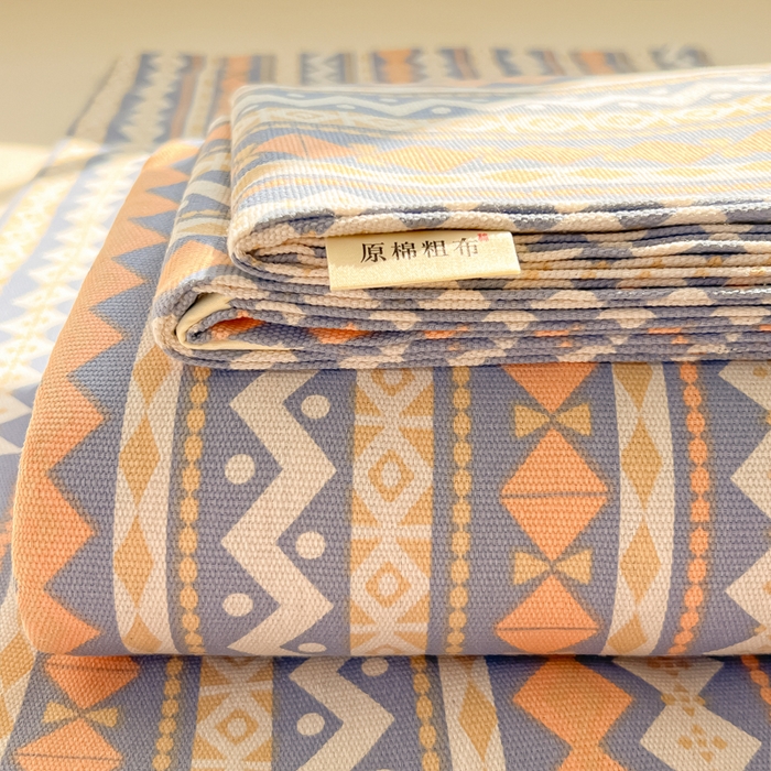 爱彼家纺 2026新款热卖系列老粗布床单床单三件套凉席 向往蓝条