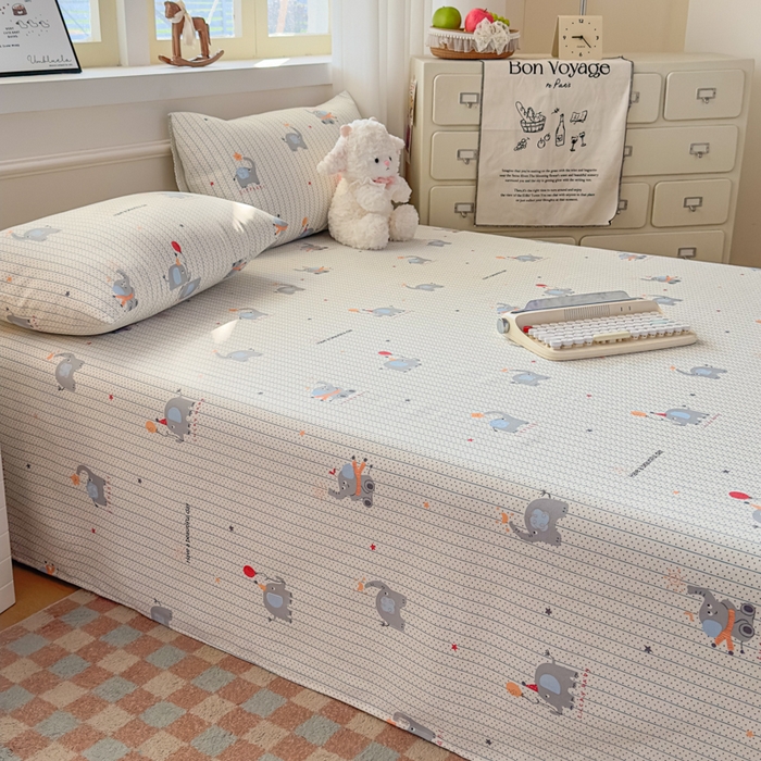 91家纺网 家纺一手货源 找家纺 爱彼家纺 2026新款热卖系列老粗布床单床单三件套凉席 元气小象