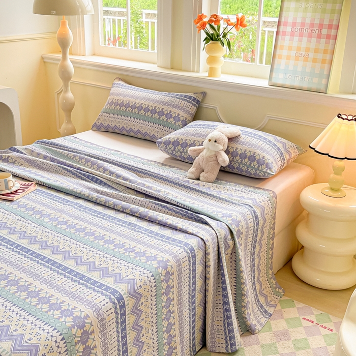 91家纺网 家纺一手货源 找家纺 爱彼家纺 2026新款热卖系列老粗布床单床单三件套凉席 向往米兰条