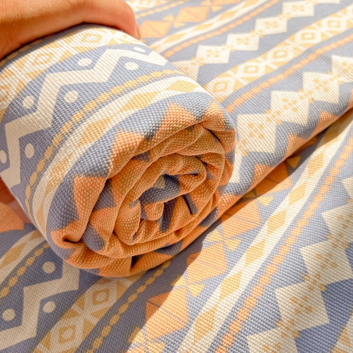 91家纺网 家纺一手货源 找家纺 爱彼家纺 2026新款热卖系列老粗布床单床单三件套凉席 向往蓝条