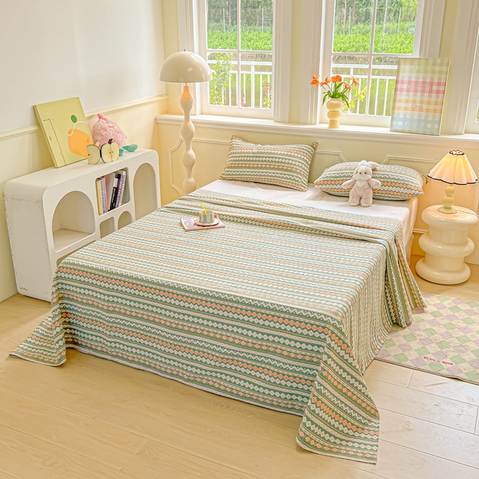 91家纺网 家纺一手货源 找家纺 爱彼家纺 2026新款热卖系列老粗布床单床单三件套凉席 向往条绿