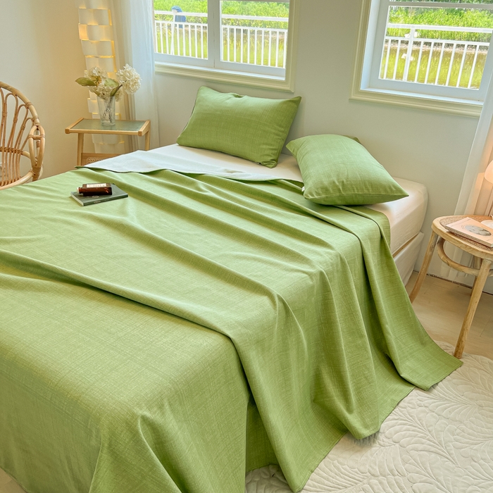 91家纺网 家纺一手货源 找家纺 爱彼家纺 2026新款热卖系列老粗布床单床单三件套凉席 新清嫩绿