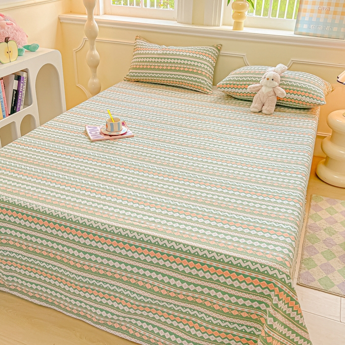 91家纺网 家纺一手货源 找家纺 爱彼家纺 2026新款热卖系列老粗布床单床单三件套凉席 向往条绿