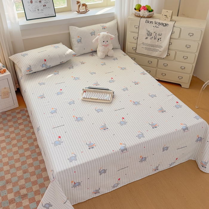 91家纺网 家纺一手货源 找家纺 爱彼家纺 2026新款热卖系列老粗布床单床单三件套凉席 元气小象