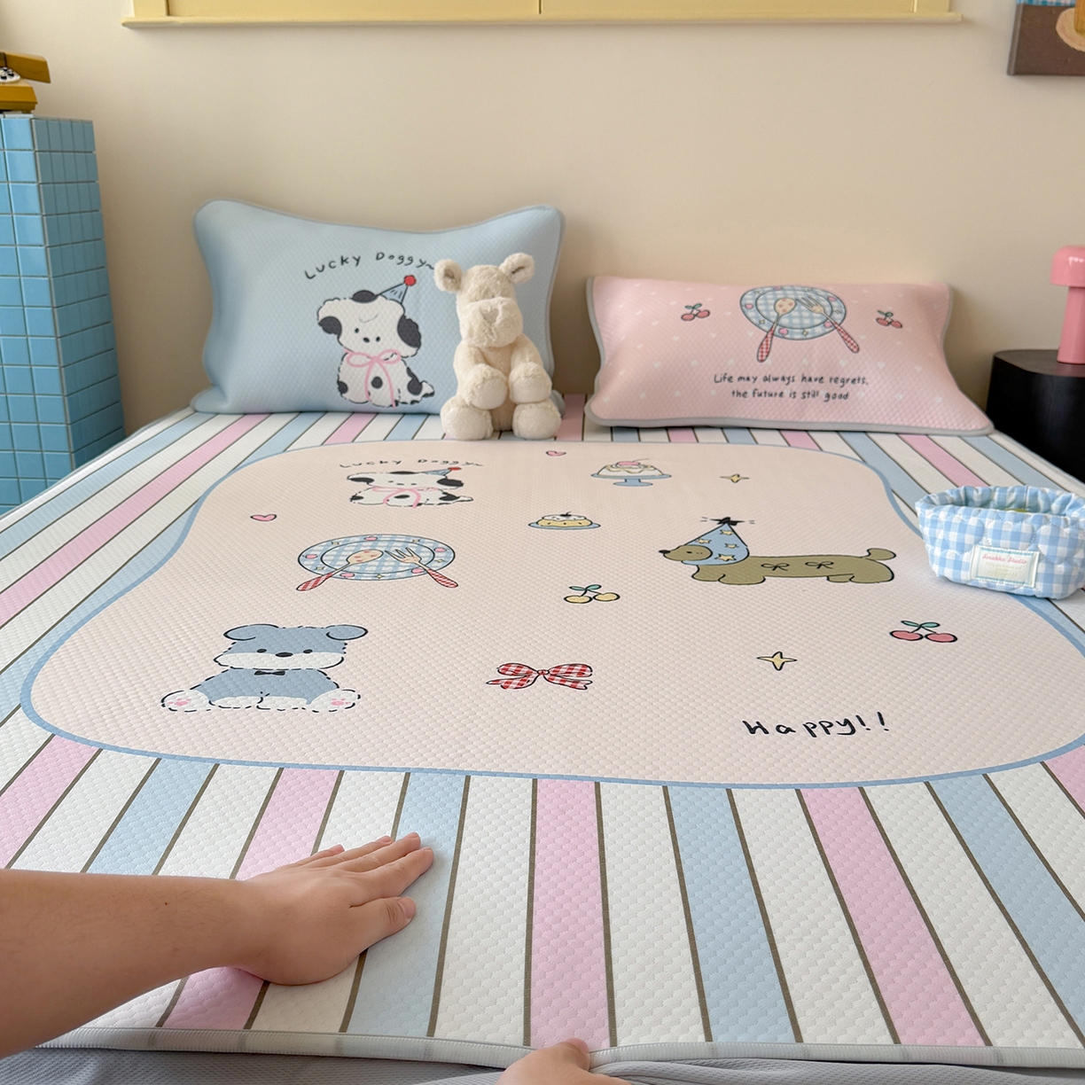 Sweet dreams甜梦 2026新款A类数码印花凉感豆豆床笠款凉席--大版 条纹狗狗