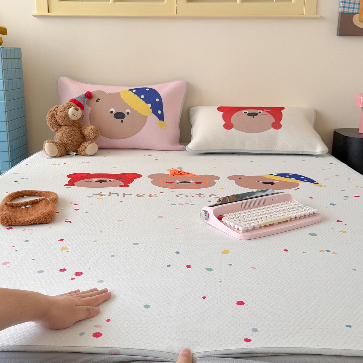 Sweet dreams甜梦 2026新款A类数码印花凉感豆豆床笠款凉席--大版 三只小熊