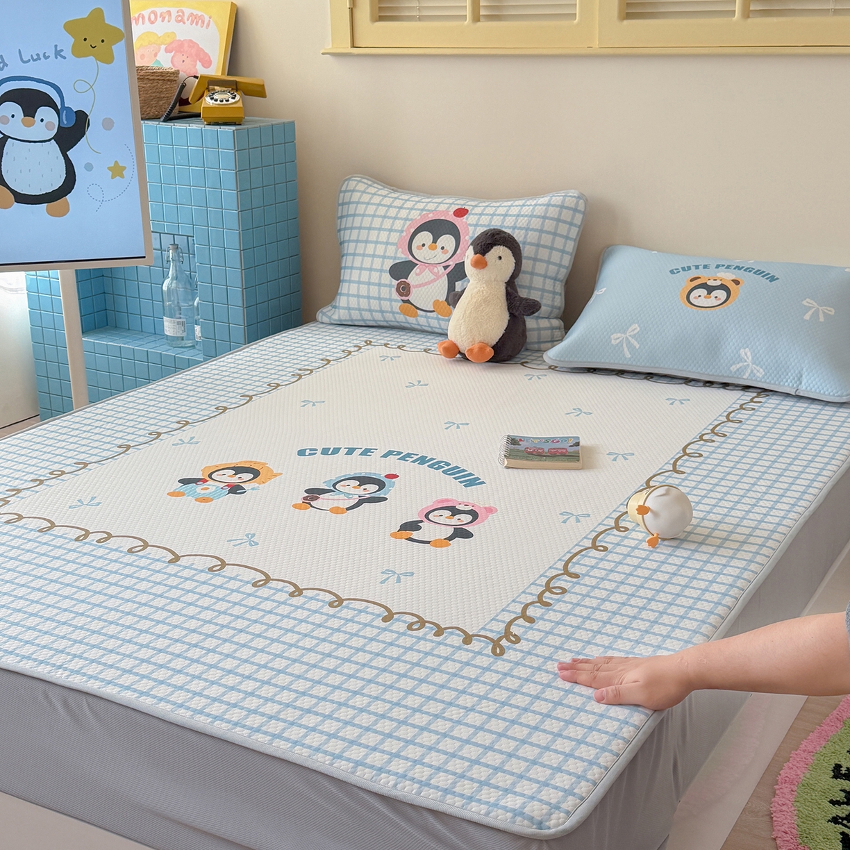 91家纺网 家纺一手货源 找家纺 （总）Sweet dreams甜梦 2026新款A类数码印花凉感豆豆床笠款凉席--大版