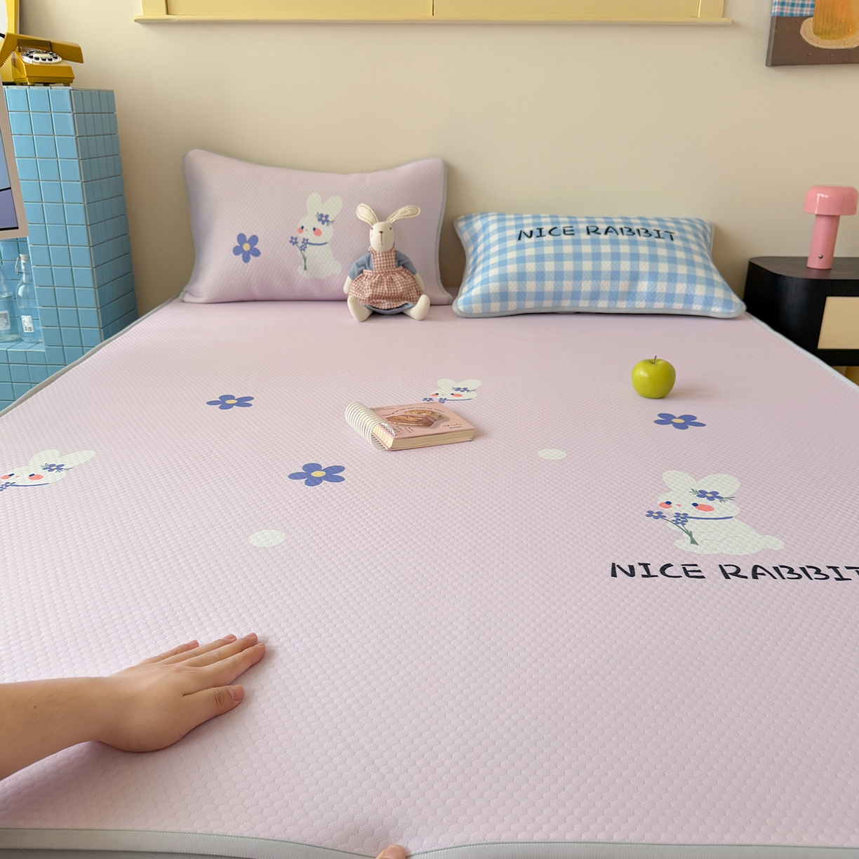 Sweet dreams甜梦 2026新款A类数码印花凉感豆豆床笠款凉席--大版 紫底小兔