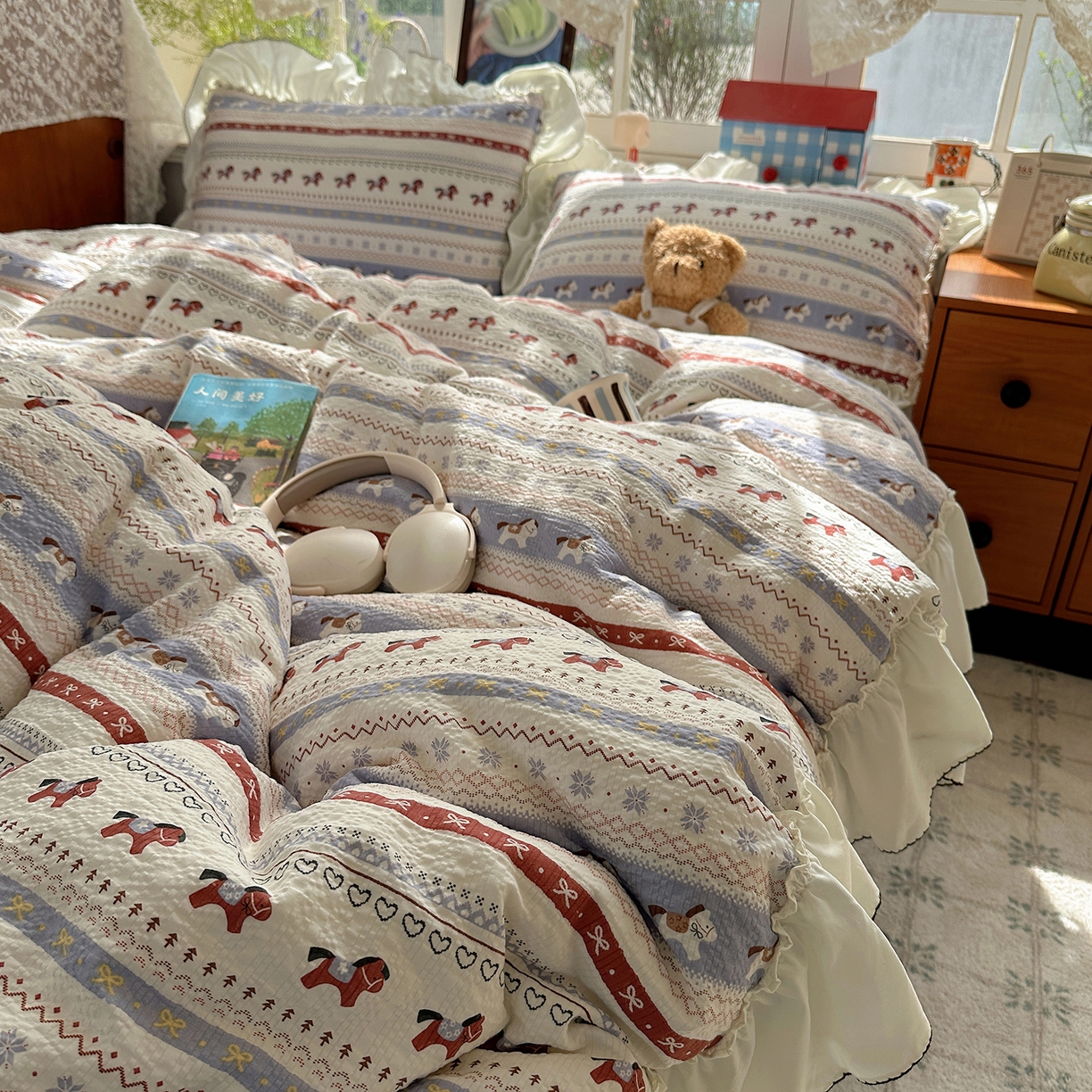 91家纺网 家纺一手货源 找家纺 （总）凯洛奇 2026新款公主风云感泡芙纱花边款四件套