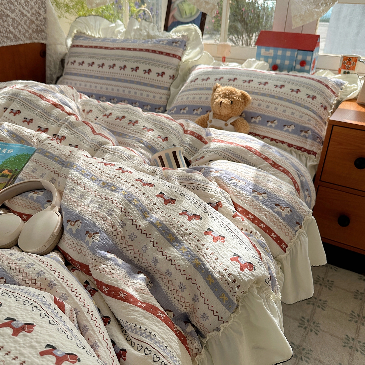 91家纺网 家纺一手货源 找家纺 （总）凯洛奇 2026新款公主风云感泡芙纱花边款四件套