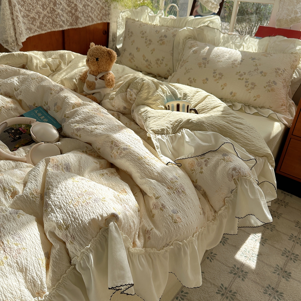 91家纺网 家纺一手货源 找家纺 （总）凯洛奇 2026新款公主风云感泡芙纱花边款四件套