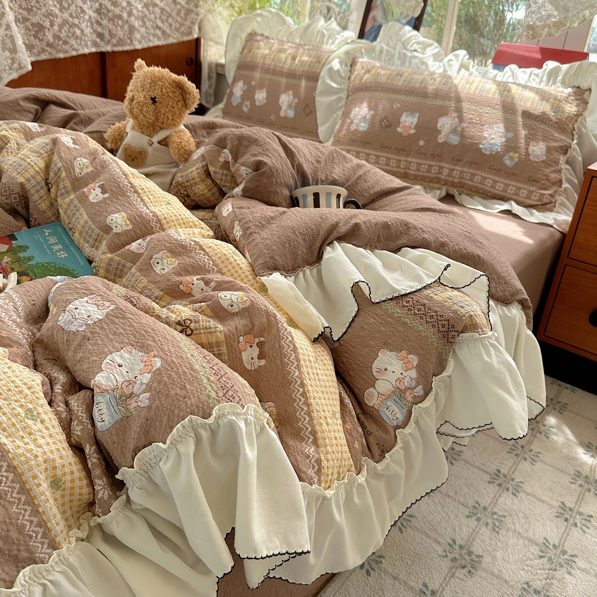 91家纺网 家纺一手货源 找家纺 （总）凯洛奇 2026新款公主风云感泡芙纱花边款四件套