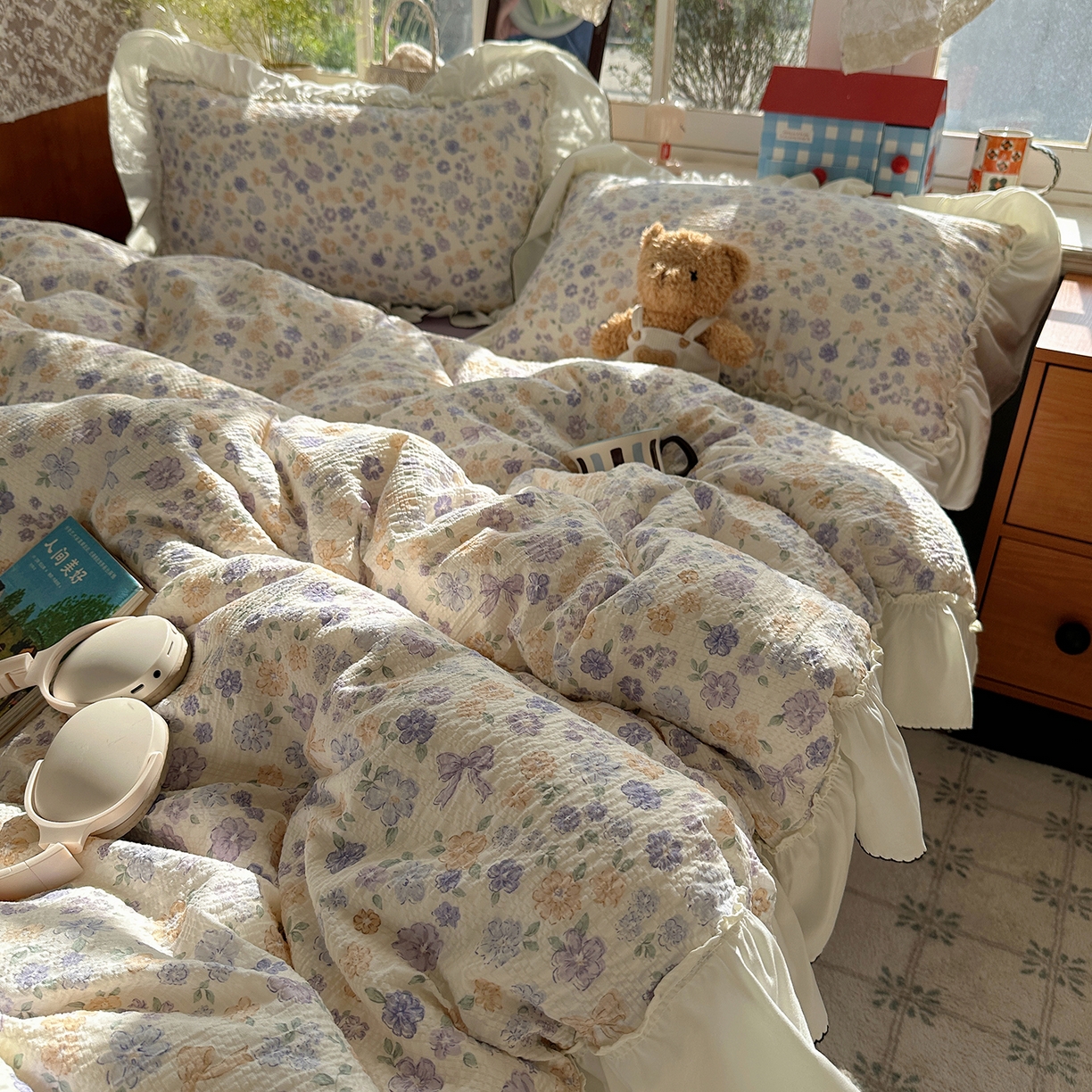 凯洛奇 2026新款公主风云感泡芙纱花边款四件套 紫花语