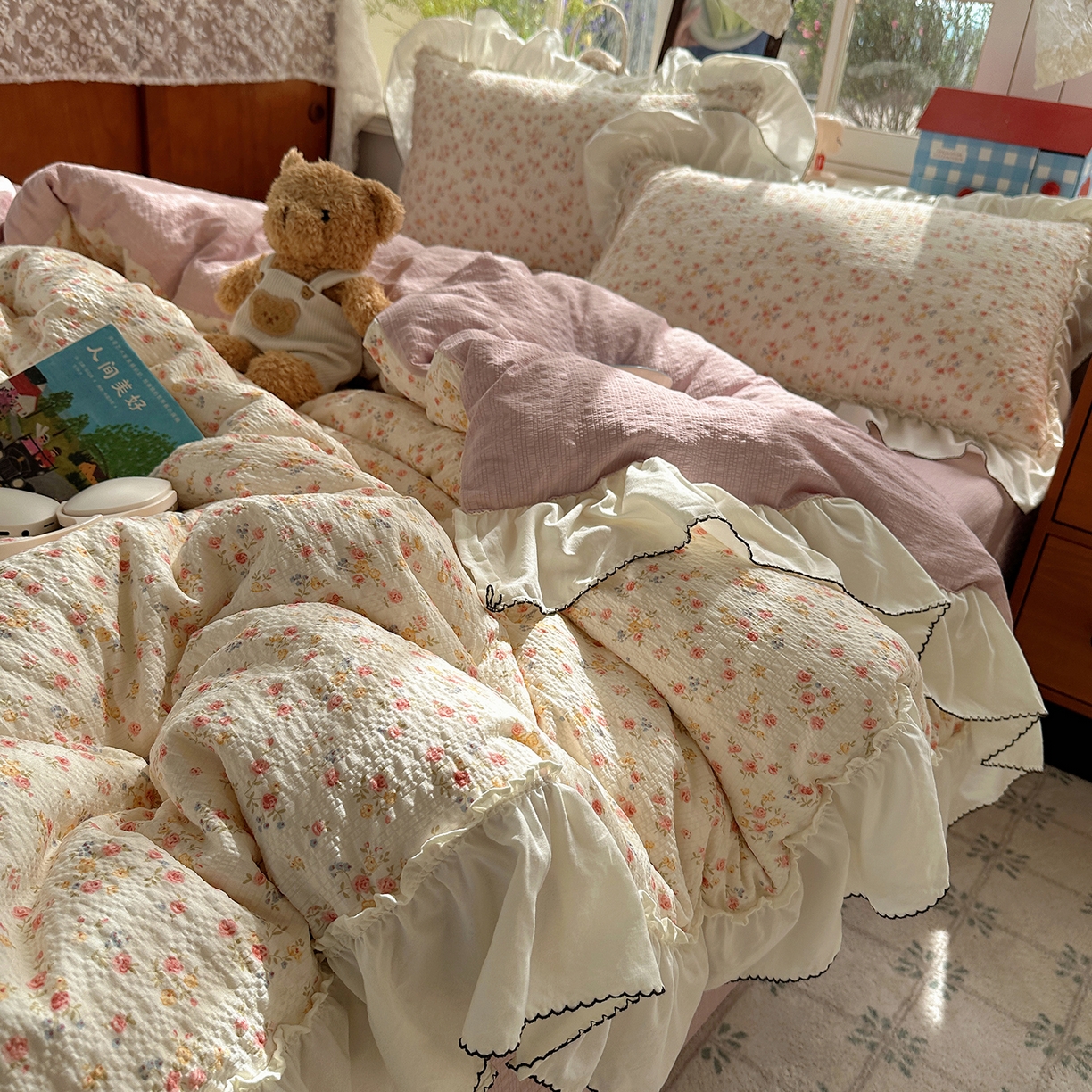 凯洛奇 2026新款公主风云感泡芙纱花边款四件套 浅花谣