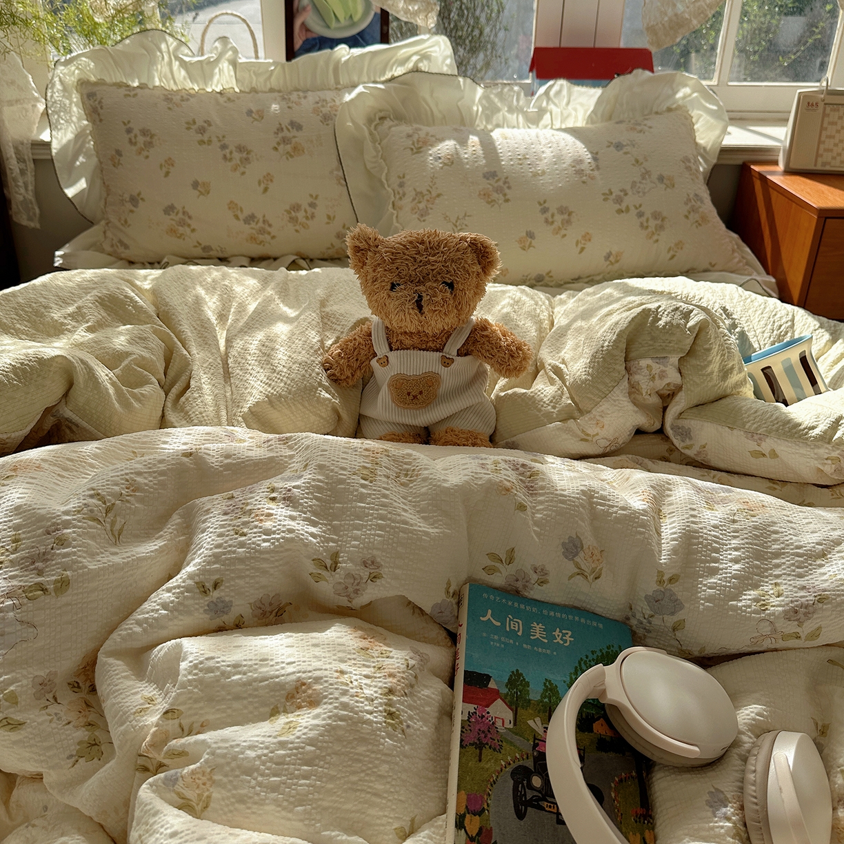 91家纺网 家纺一手货源 找家纺 凯洛奇 2026新款公主风云感泡芙纱花边款四件套 莫兰花