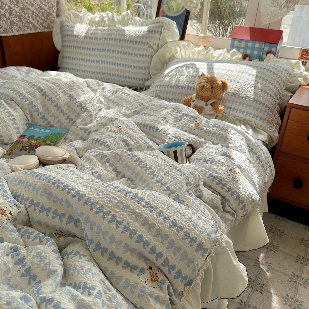 凯洛奇 2026新款公主风云感泡芙纱花边款四件套 海盐蝶