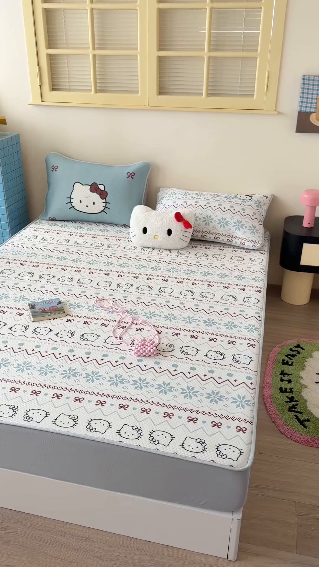 91家纺网 家纺一手货源 找家纺 （总）Sweet dreams甜梦 2026新款A类数码印花凉感豆豆床笠款凉席--小版