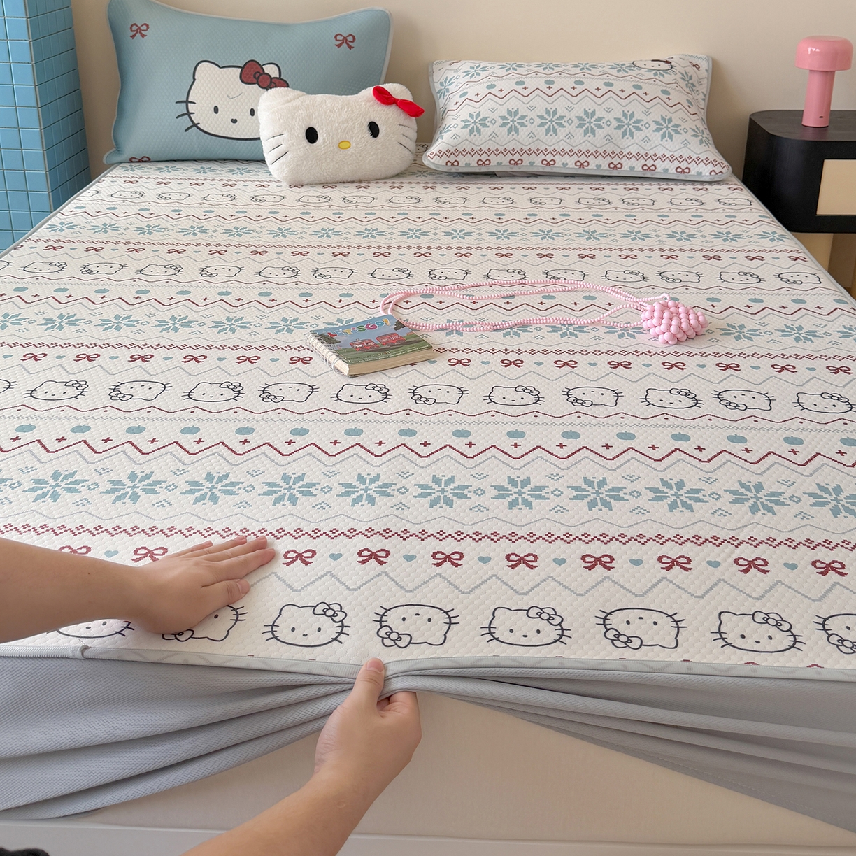 91家纺网 家纺一手货源 找家纺 Sweet dreams甜梦 2024新款7A抗菌养生冰藤席 条纹小兔