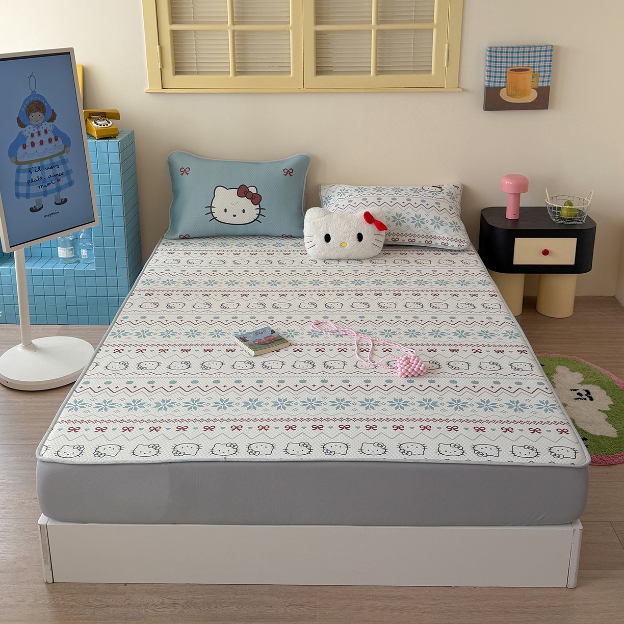 91家纺网 家纺一手货源 找家纺 （总）Sweet dreams甜梦 2026新款A类数码印花凉感豆豆床笠款凉席--小版