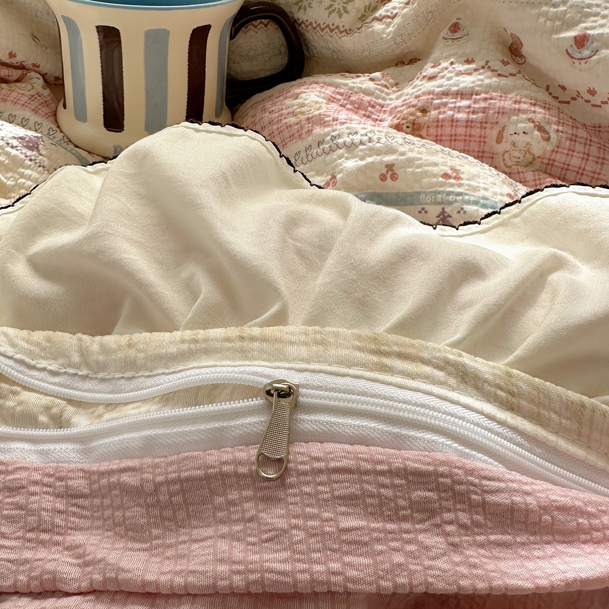 91家纺网 家纺一手货源 找家纺 凯洛奇 2026新款公主风云感泡芙纱花边款四件套 软萌熊