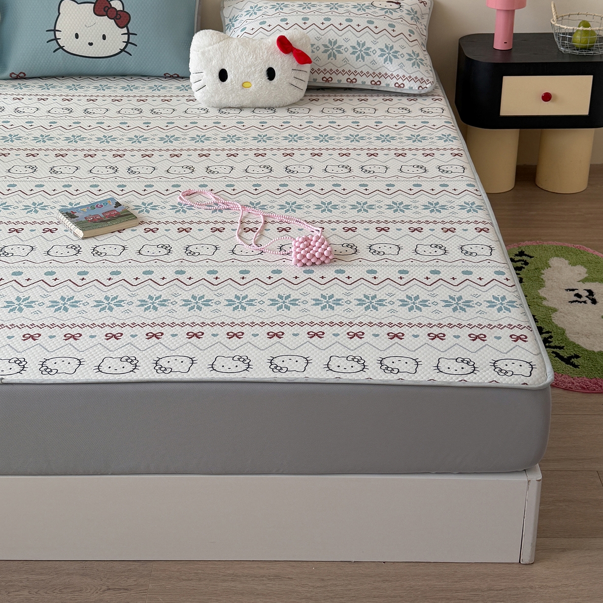 91家纺网 家纺一手货源 找家纺 （总）Sweet dreams甜梦 2026新款A类数码印花凉感豆豆床笠款凉席--小版