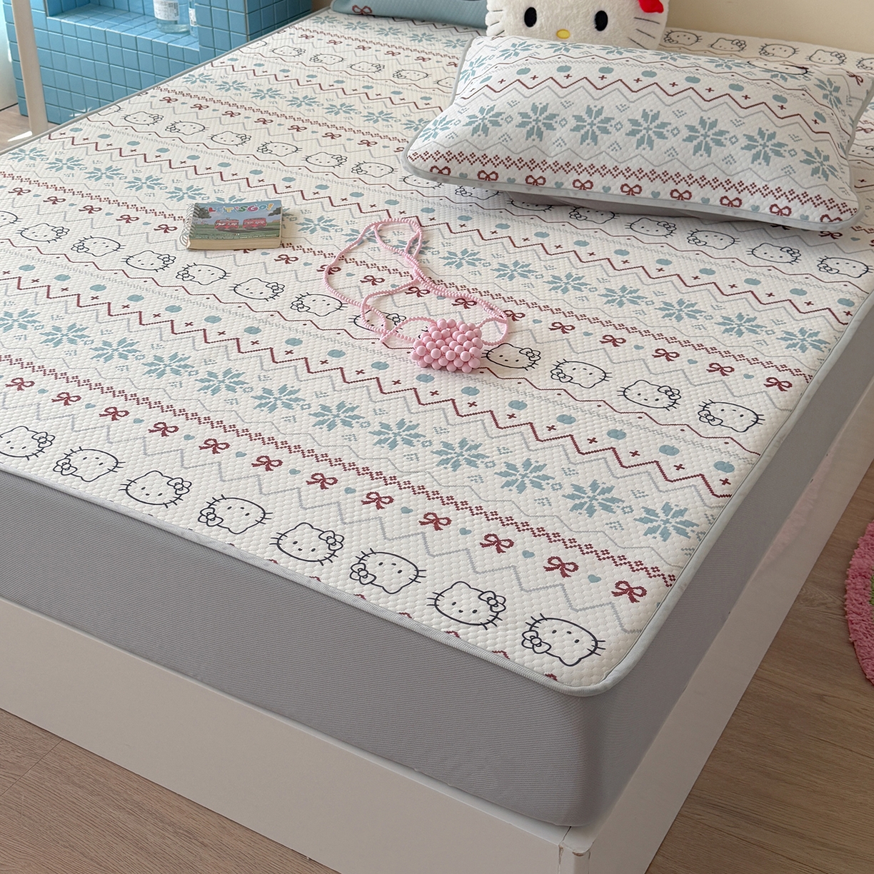 91家纺网 家纺一手货源 找家纺 （总）Sweet dreams甜梦 2026新款A类数码印花凉感豆豆床笠款凉席--小版