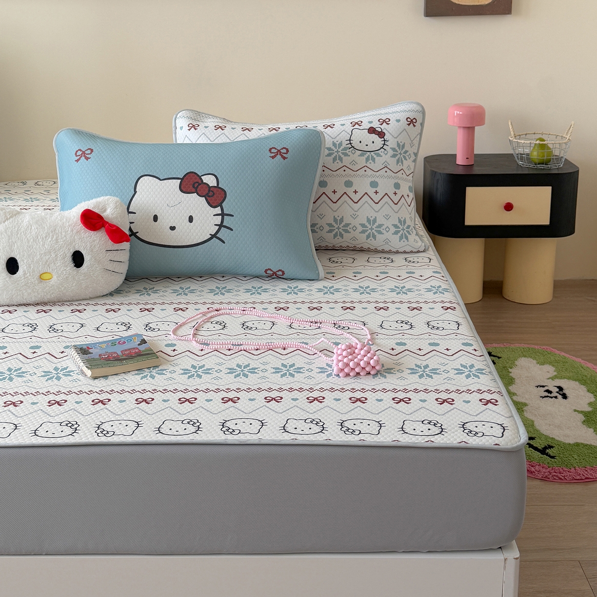 91家纺网 家纺一手货源 找家纺 （总）Sweet dreams甜梦 2026新款A类数码印花凉感豆豆床笠款凉席--小版