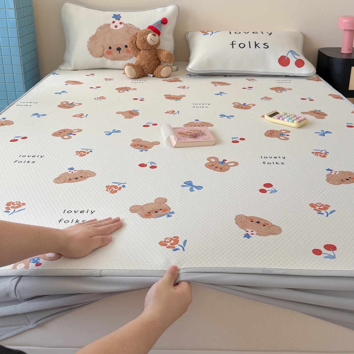 91家纺网 家纺一手货源 找家纺 （总）Sweet dreams甜梦 2026新款A类数码印花凉感豆豆床笠款凉席--小版