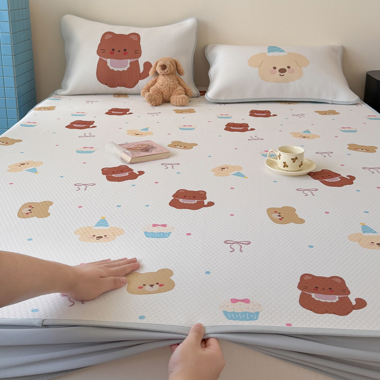 Sweet dreams甜梦 2026新款A类数码印花凉感豆豆床笠款凉席--小版 蛋糕小动物