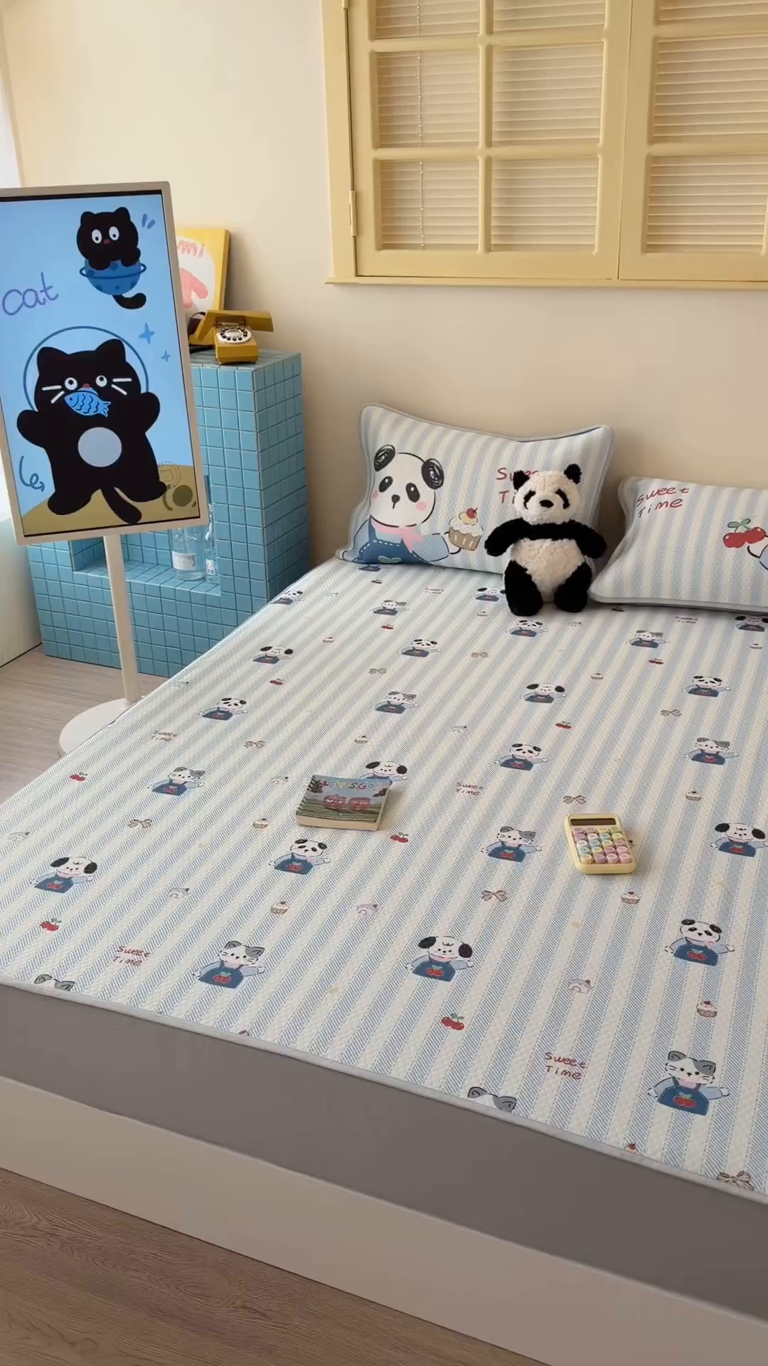 91家纺网 家纺一手货源 找家纺 Sweet dreams甜梦 2026新款A类数码印花凉感豆豆床笠款凉席--小版 甜梦时光