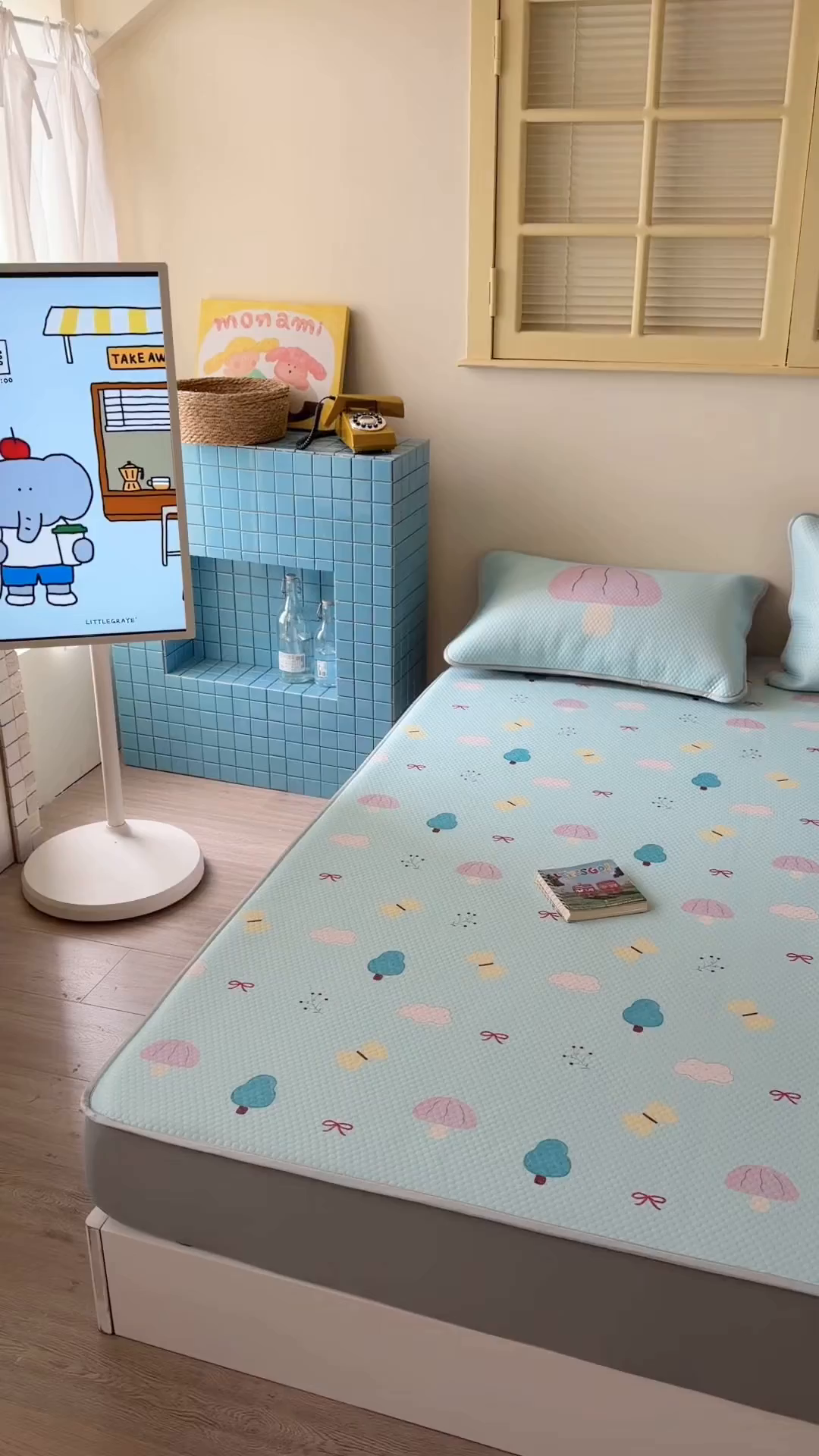 91家纺网 家纺一手货源 找家纺 Sweet dreams甜梦 2026新款A类数码印花凉感豆豆床笠款凉席--小版 小森林