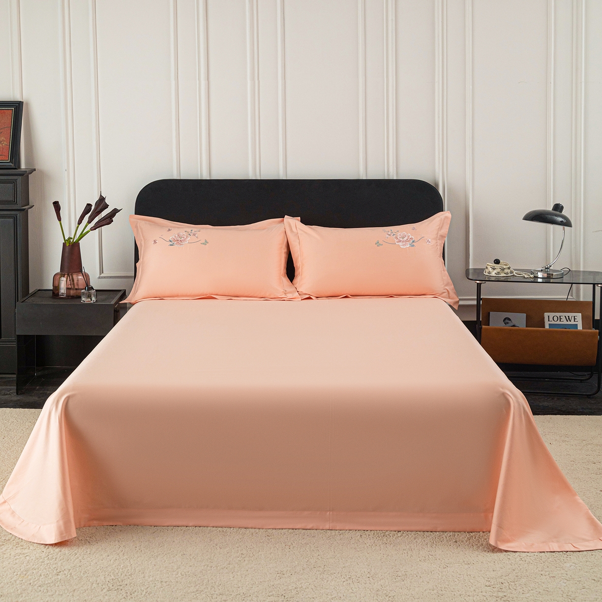 莉迪娅 2026新款50s双股长绒棉纯色简约绣花床单三件套--花开牡丹系列 香妃玉牡丹